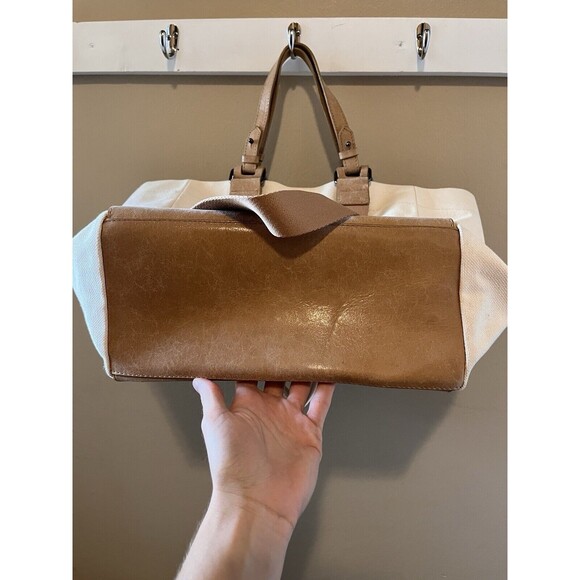 Botkier Cotton Canvas Woven Tote White & Brown Medium Purse - Picture 7 of 13
